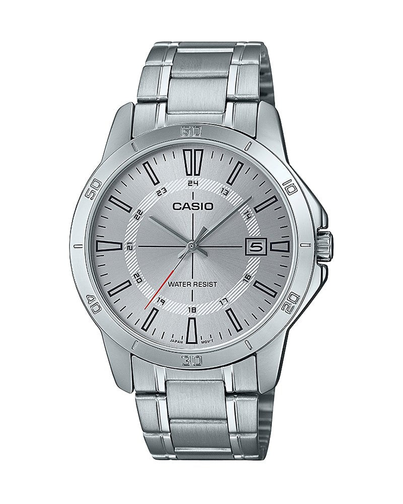 MTP-V004D-7CUDF Casio Grey White Dial Stainless Steel Chain Analog Quartz Men's Watch. - Timecheck