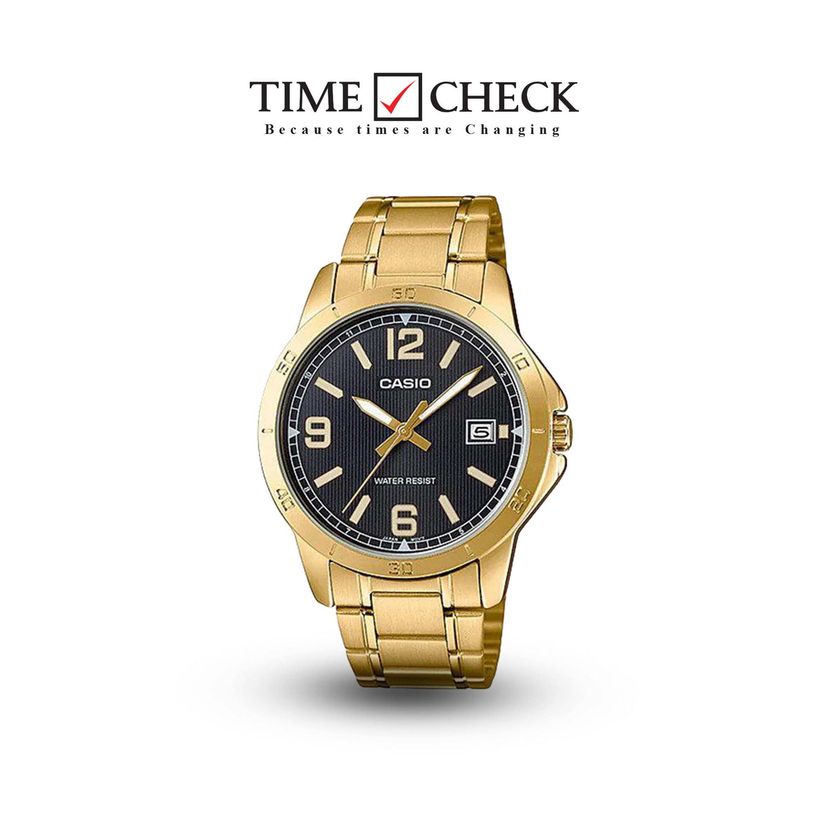 MTP-V004G-1BUDF Casio Black Dial Stainless Steel Analog Quartz Men's Watch. - Timecheck