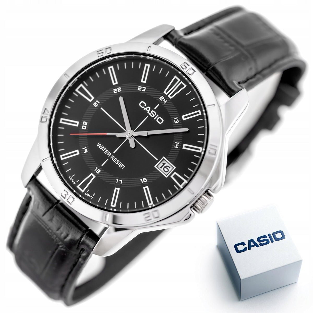 MTP-V004L-1CUDF Casio Black Dial Black Leather Strap Analog Quartz Men's Watch. - Timecheck