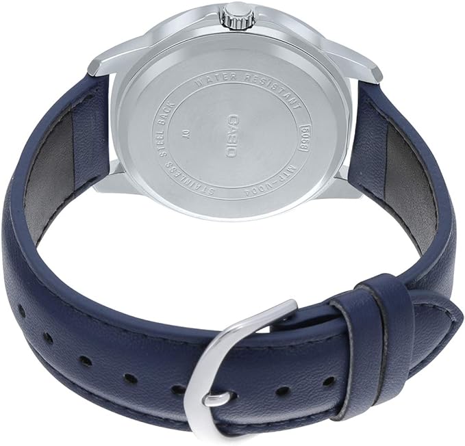 MTP-V004L-2BUDF Casio Blue Dial Blue Leather Strap Analog Quartz Men's Watch. - Timecheck