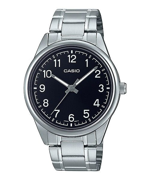 MTP-V005D-1B4UDF Casio Black Dial Silver Stainless Steel Chain Analog Men's Watch. - Timecheck