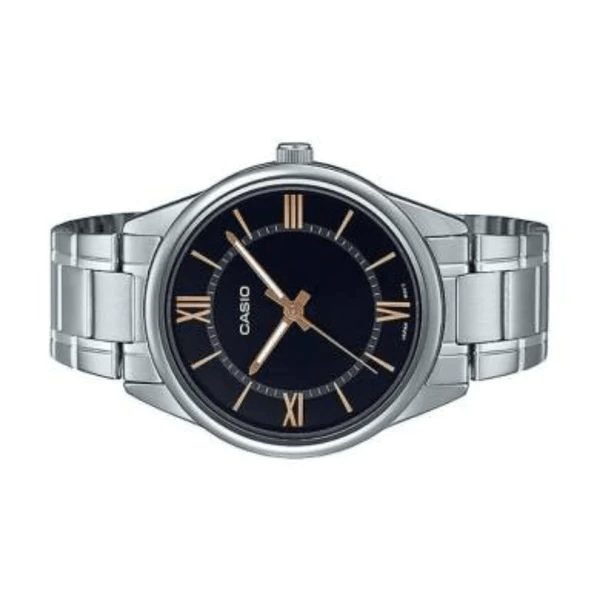 MTP-V005D-1B5UDF Casio Black Dial Silver Stainless Steel Chain Analog Men's Watch. - Timecheck
