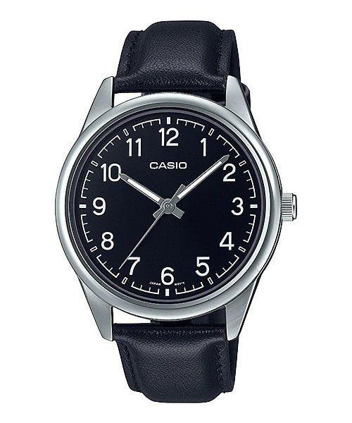 MTP-V005L-1B4UDF Casio Black Dial Back Leather Strap Analog Quartz Men's Watch. - Timecheck