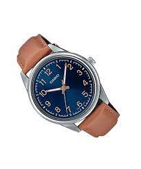 MTP-V005L-2B4UDF Casio Blue Dial Blue Leather Strap Analog Quartz Men's Watch. - Timecheck