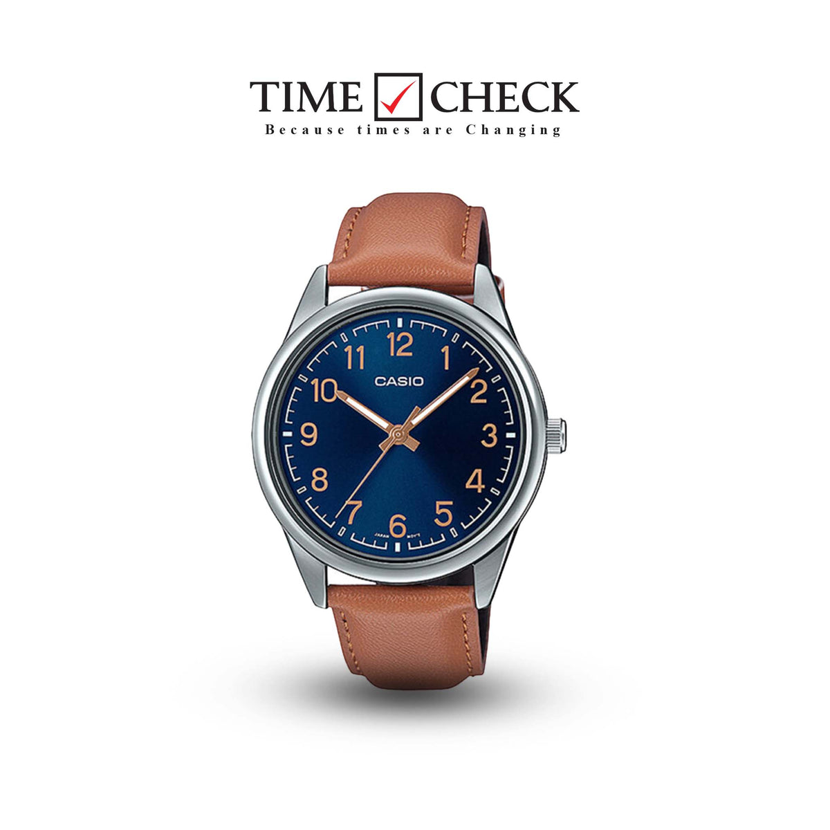 MTP-V005L-2B4UDF Casio Blue Dial Blue Leather Strap Analog Quartz Men's Watch. - Timecheck