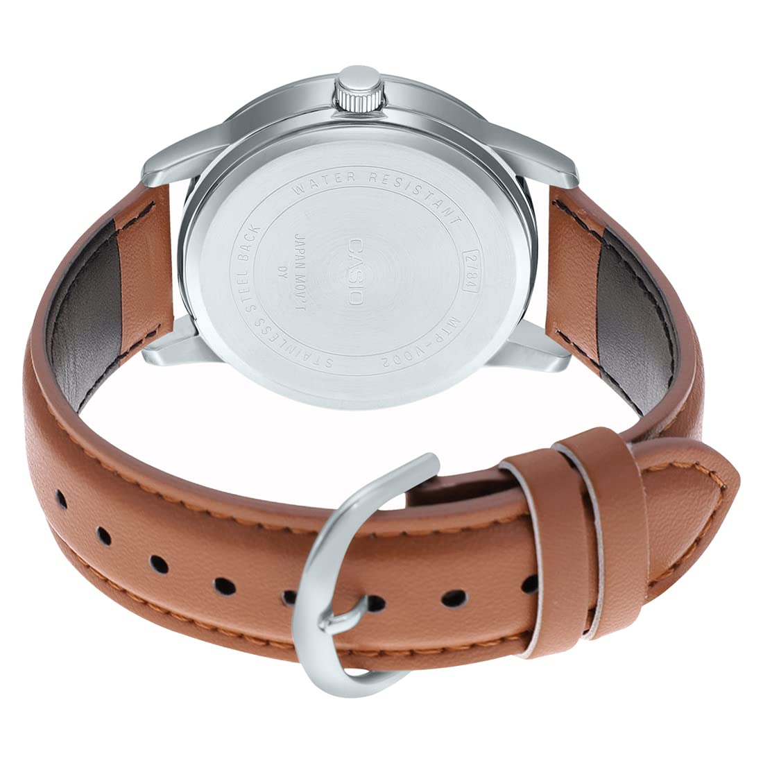 MTP-V005L-2B5UDF Casio Blue Dial Leather Strap Analog Quartz Men's Watch. - Timecheck
