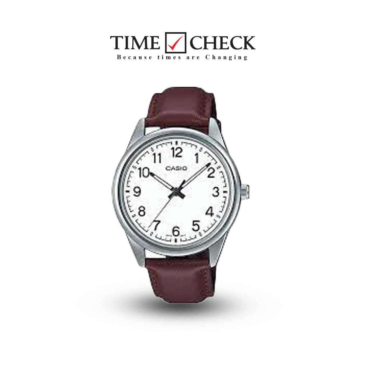 MTP-V005L-7B4UDF Casio White Dial Leather Strap Analog Quartz Men's Watch. - Timecheck