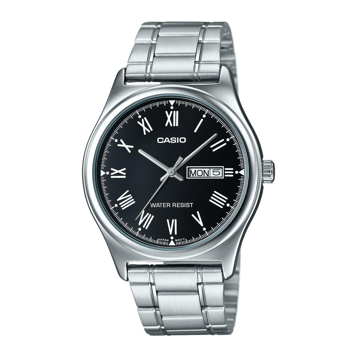 MTP-V006D-1BUDF Casio Black Dial Silver Case Stainless Steel Analog Quartz Men's Watch. - Timecheck