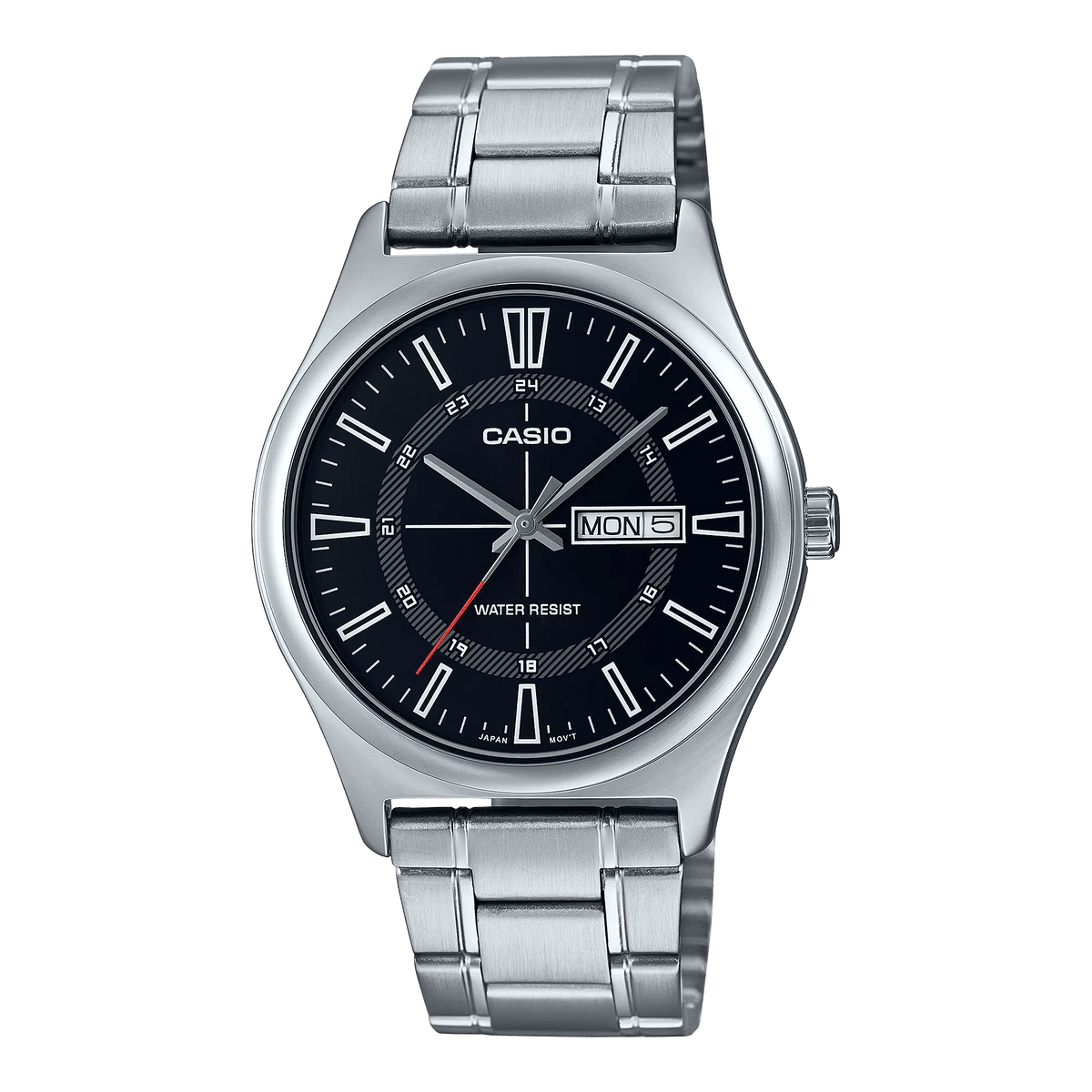 MTP-V006D-1CUDF Casio Black Dial Stainless Steel Chain Analog Quartz Men's Watch. - Timecheck