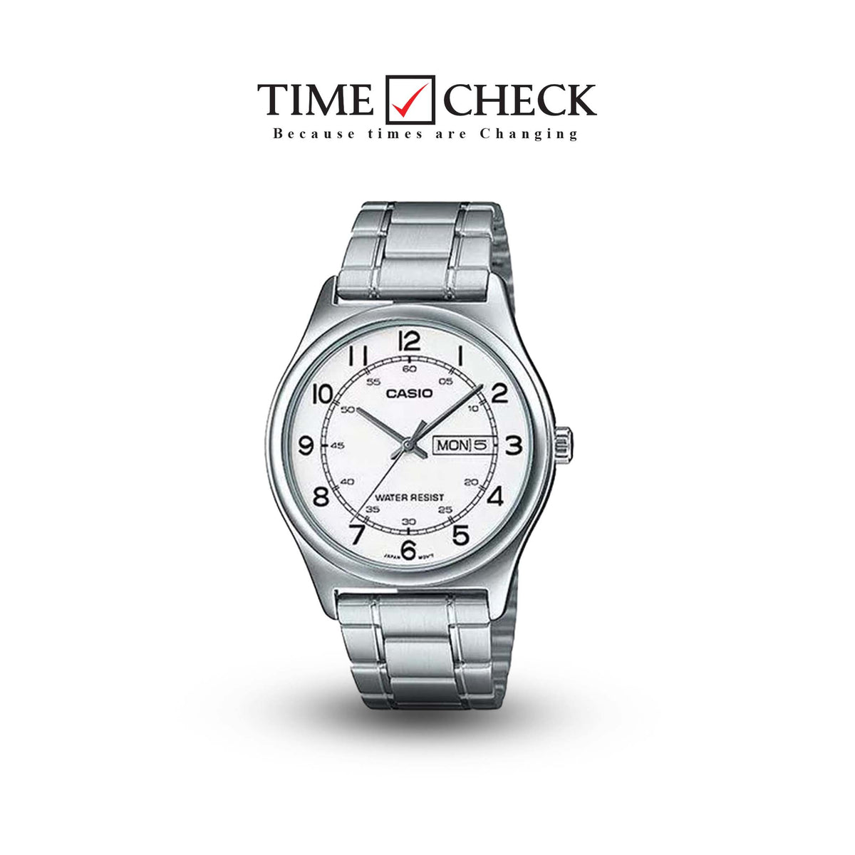 MTP-V006D-7B2UDF Casio Day & Date White Dial Stainless Steel Analog Men's Watch. - Timecheck