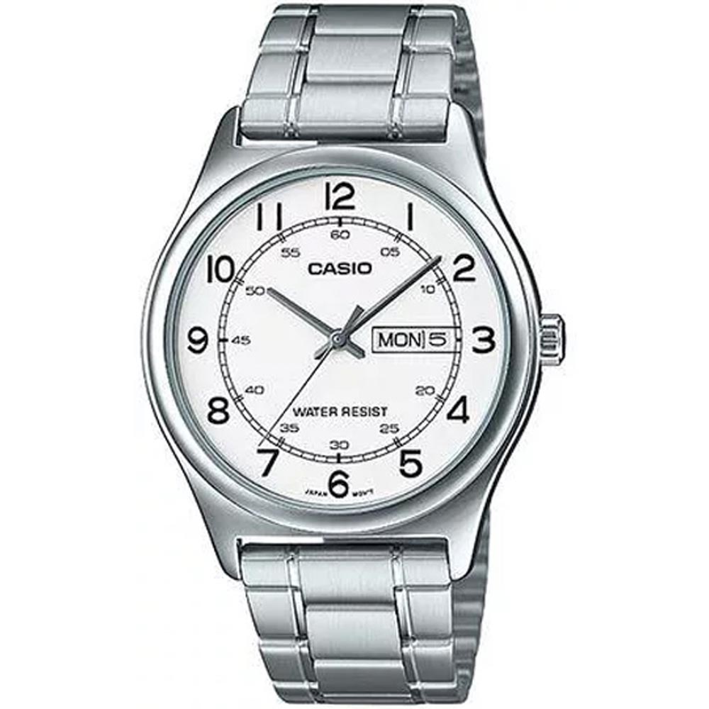 MTP-V006D-7B2UDF Casio Day & Date White Dial Stainless Steel Analog Men's Watch. - Timecheck