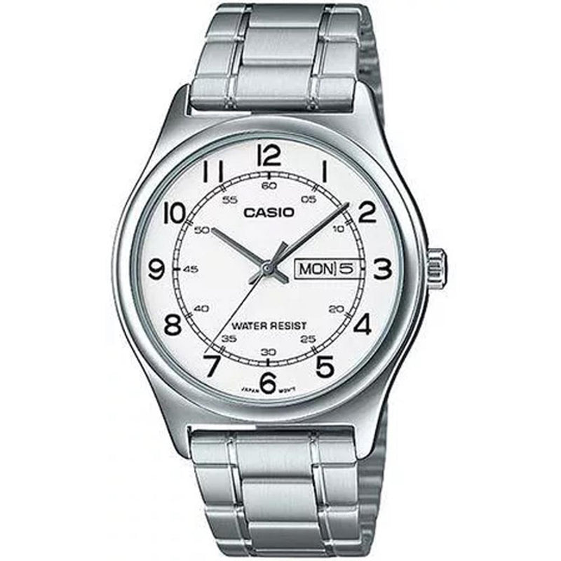 MTP-V006D-7B2UDF Casio Day & Date White Dial Stainless Steel Analog Men's Watch. - Timecheck
