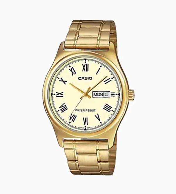 MTP-V006G-9BUDF Casio Golden Dial Stainless Steel Golden Chain Men's Watch. - Timecheck