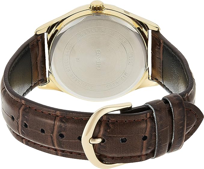 MTP-V006GL-7BUDF Casio Dress Gold Case White Dial Analog Leather Band Men's Watch. - Timecheck