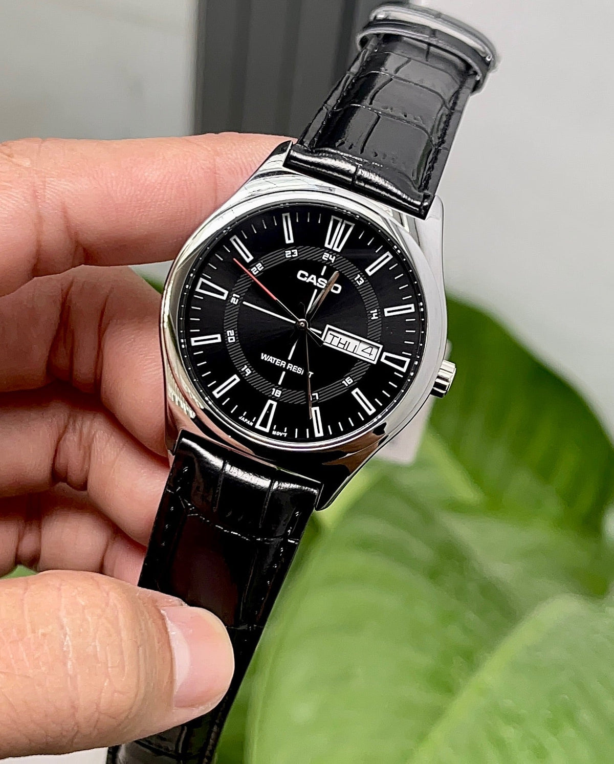 MTP-V006L-1CUDF Casio Black Dial Silver Case Black Leather Analog Men's Watch. - Timecheck