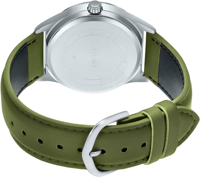 MTP-V006L-3BUDF Casio Gray Dial Green Leather Strap Analog Quartz Men's Watch. - Timecheck