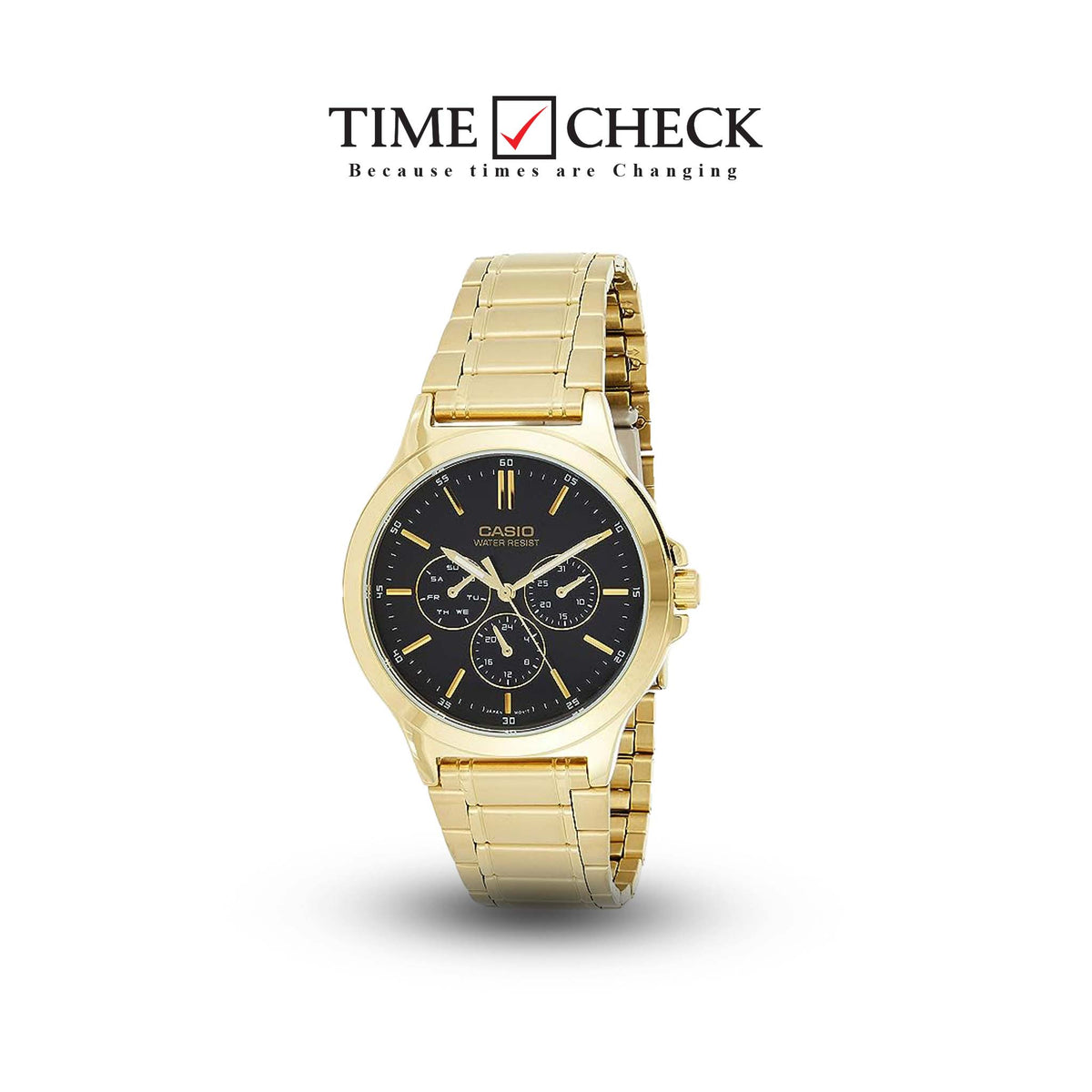 MTP-V300G-1AUDF Casio Black Dial Multi Function Analog Quartz Men's Watch. - Timecheck