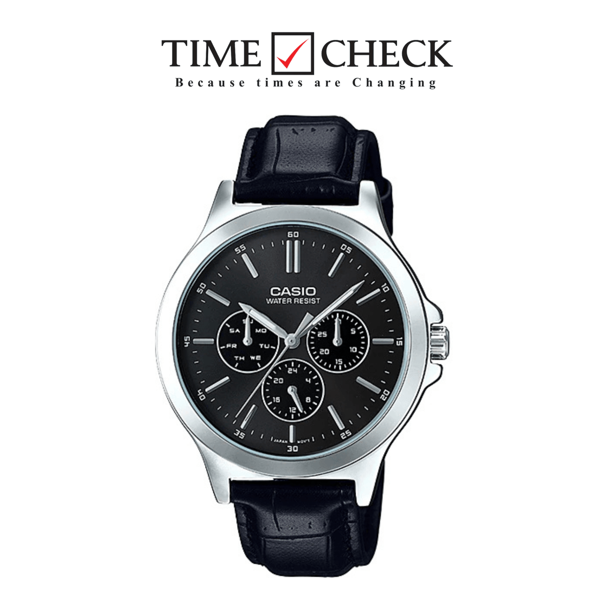 MTP-V300L-1AUDF Casio Black Dial Multi Function Analog Quartz Men's Watch - Timecheck