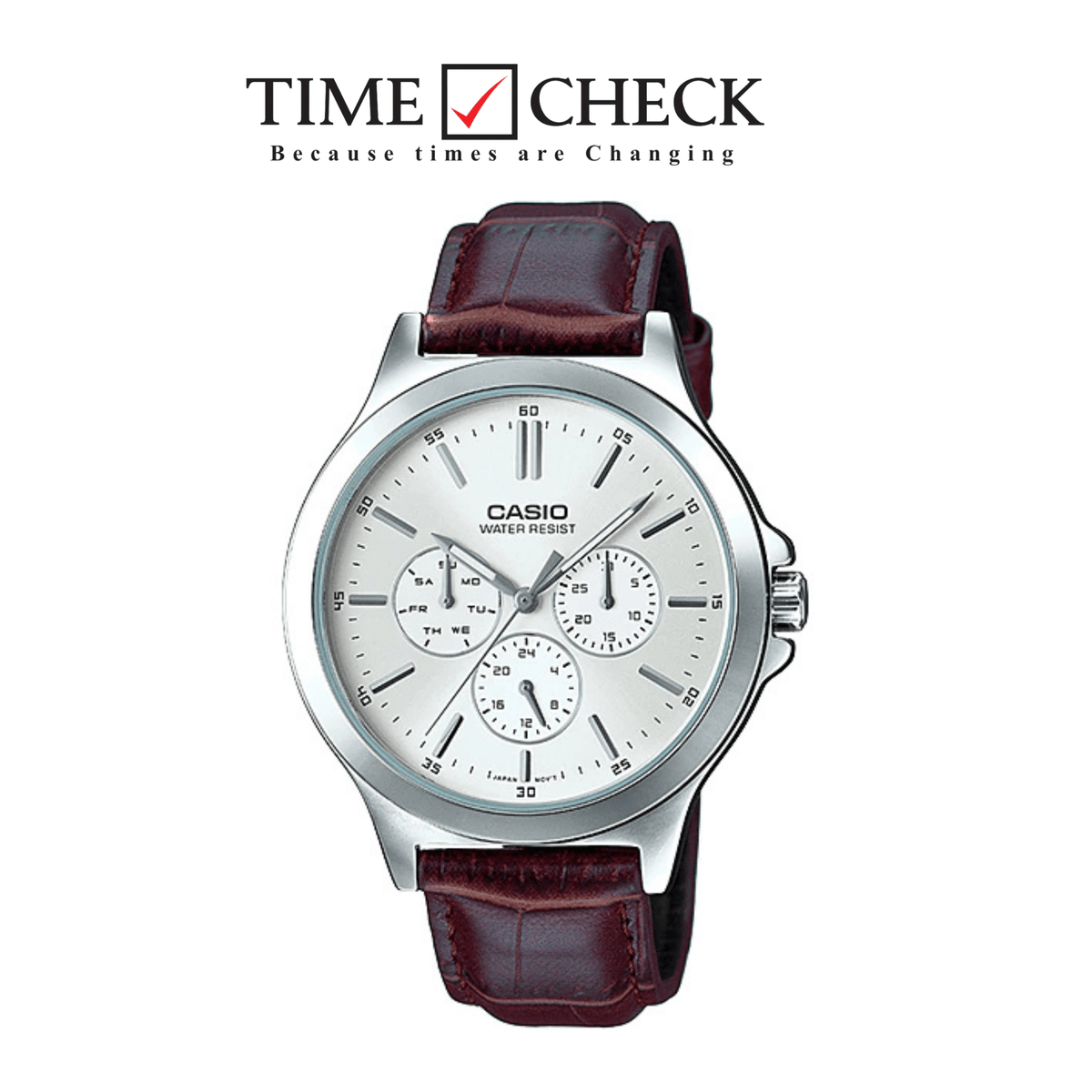 MTP-V300L-7A Casio Silver Dial Multi Function Analog Quartz Men's Watch. - Timecheck