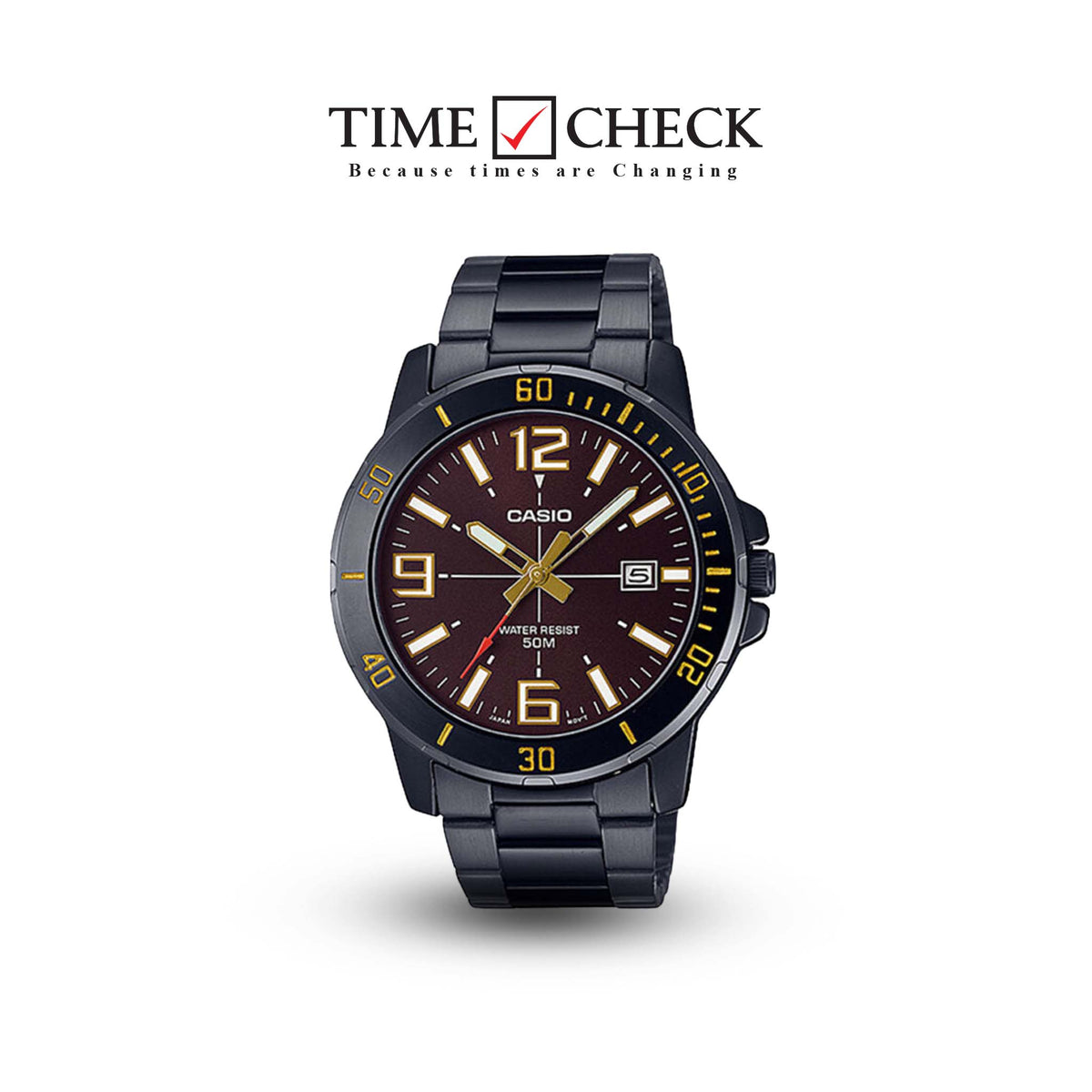 MTP-VD01B-5BVUDF Black Dial Stainless Steel Black Chain Analog Quartz Men's Watch. - Timecheck