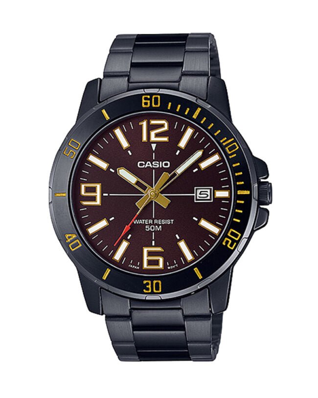 MTP-VD01B-5BVUDF Black Dial Stainless Steel Black Chain Analog Quartz Men's Watch. - Timecheck