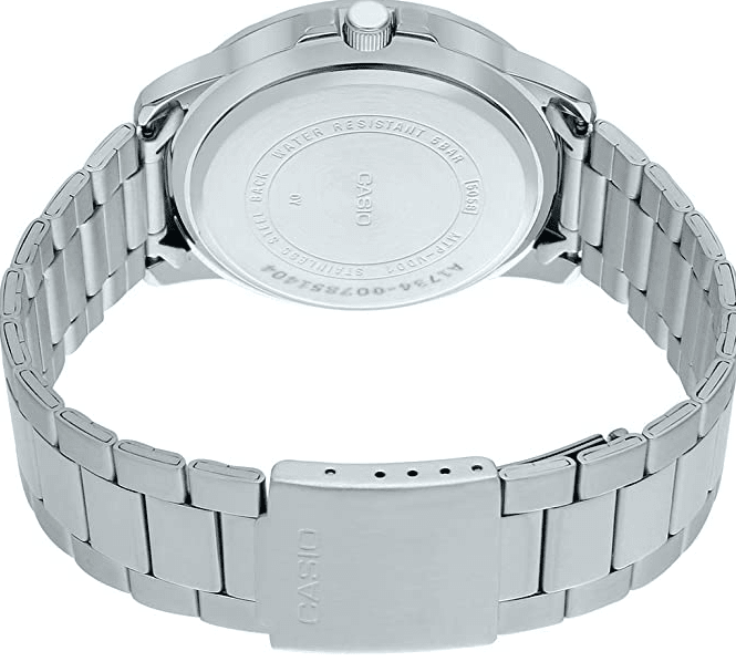 MTP-VD01D-1E2VDF Casio Black Dial Silver Stainless Steel Chain Analog Quartz Men's Watch. - Timecheck