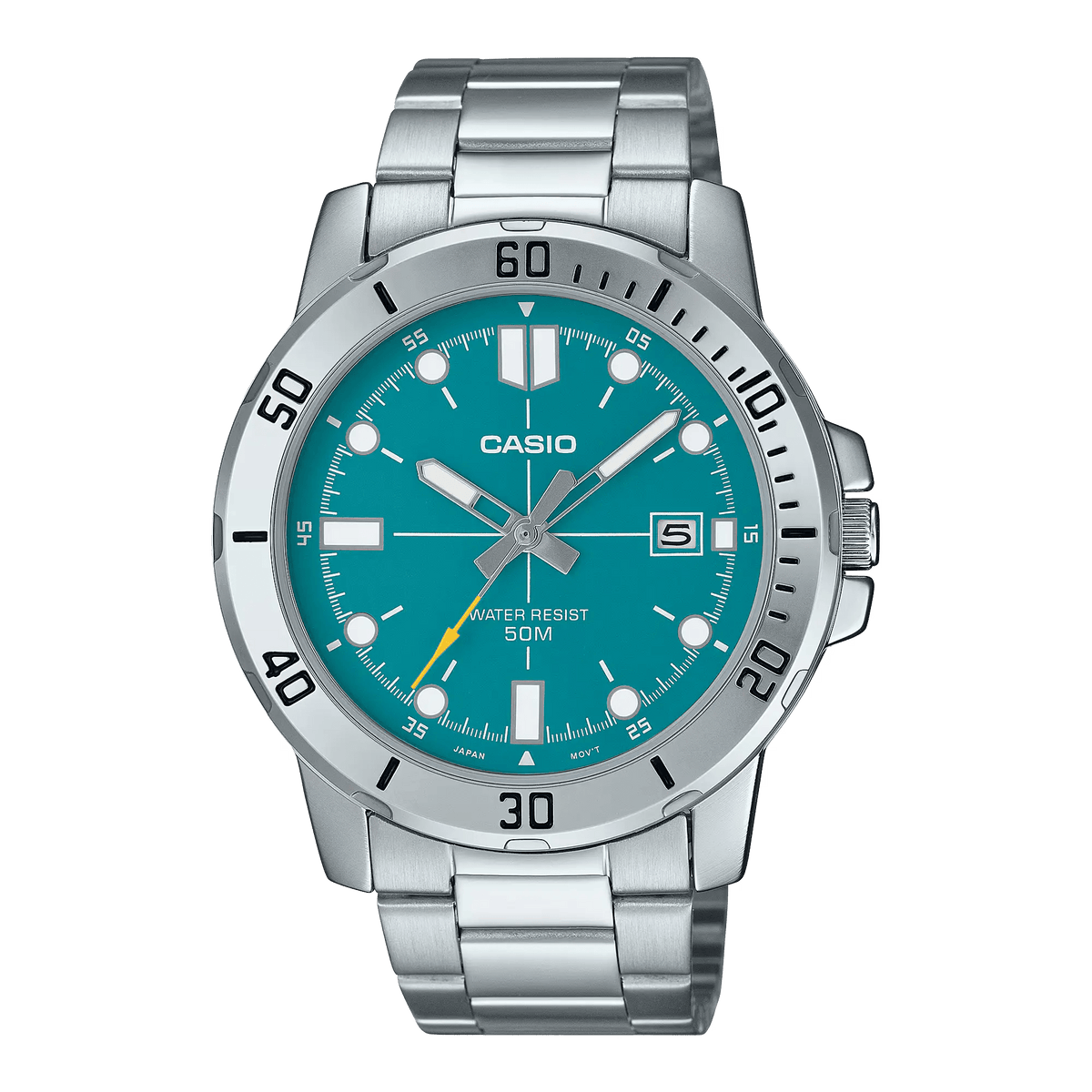 MTP-VD01D-3E2VUDF Casio Sea Green Dial Silver Stainless Steel Chain Analog Men's Watch. - Timecheck
