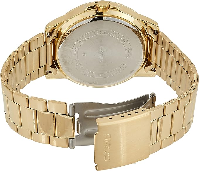 MTP-VD01G-1BVUDF Black Dial Stainless Steel Gold Chain Analog Quartz Men's Watch. - Timecheck