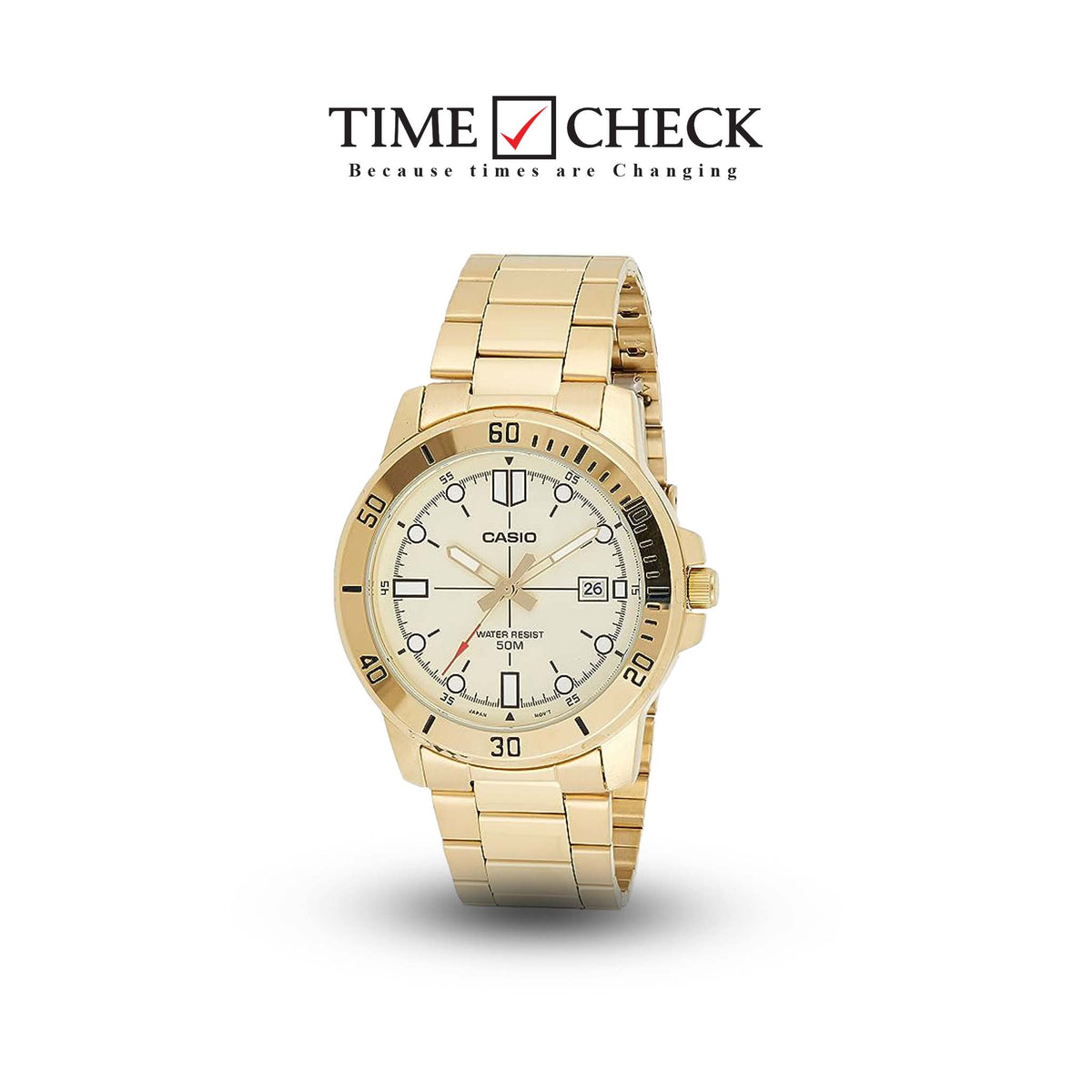 MTP-VD01G-9EVUDF Casio Gold Dial Stainless Steel Analog Quartz Men's Watch. - Timecheck