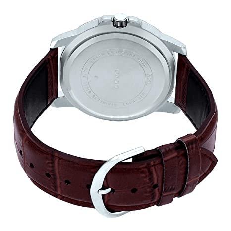 MTP-VD01L-1BVUDF Casio Black Dial Steel Case Brown Leather Strap Analog Men's Watch. - Timecheck