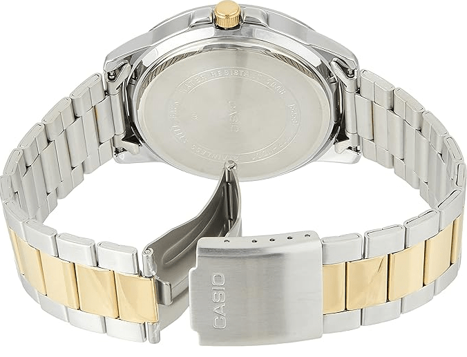 MTP-VD01SG-9BVUDF Casio Gold Dial Silver Gold Stainless Steel Chain Analog Men's Watch. - Timecheck