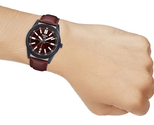 MTP-VD02BL-5EUDF Casio Black Dial Black Leather Strap Analog Quartz Men's Watch. - Timecheck