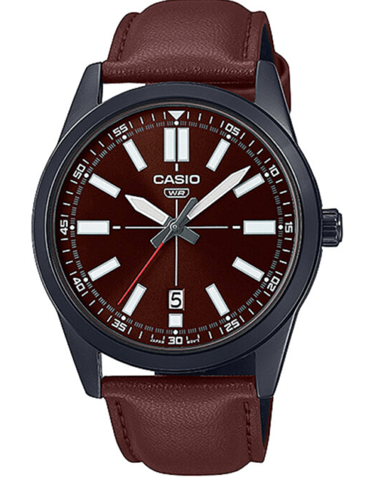 MTP-VD02BL-5EUDF Casio Black Dial Black Leather Strap Analog Quartz Men's Watch. - Timecheck