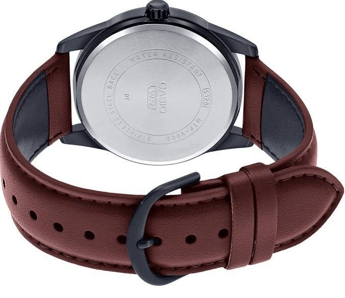 MTP-VD02BL-5EUDF Casio Black Dial Black Leather Strap Analog Quartz Men's Watch. - Timecheck
