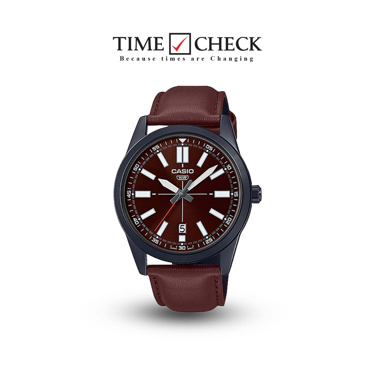 MTP-VD02BL-5EUDF Casio Black Dial Black Leather Strap Analog Quartz Men's Watch. - Timecheck
