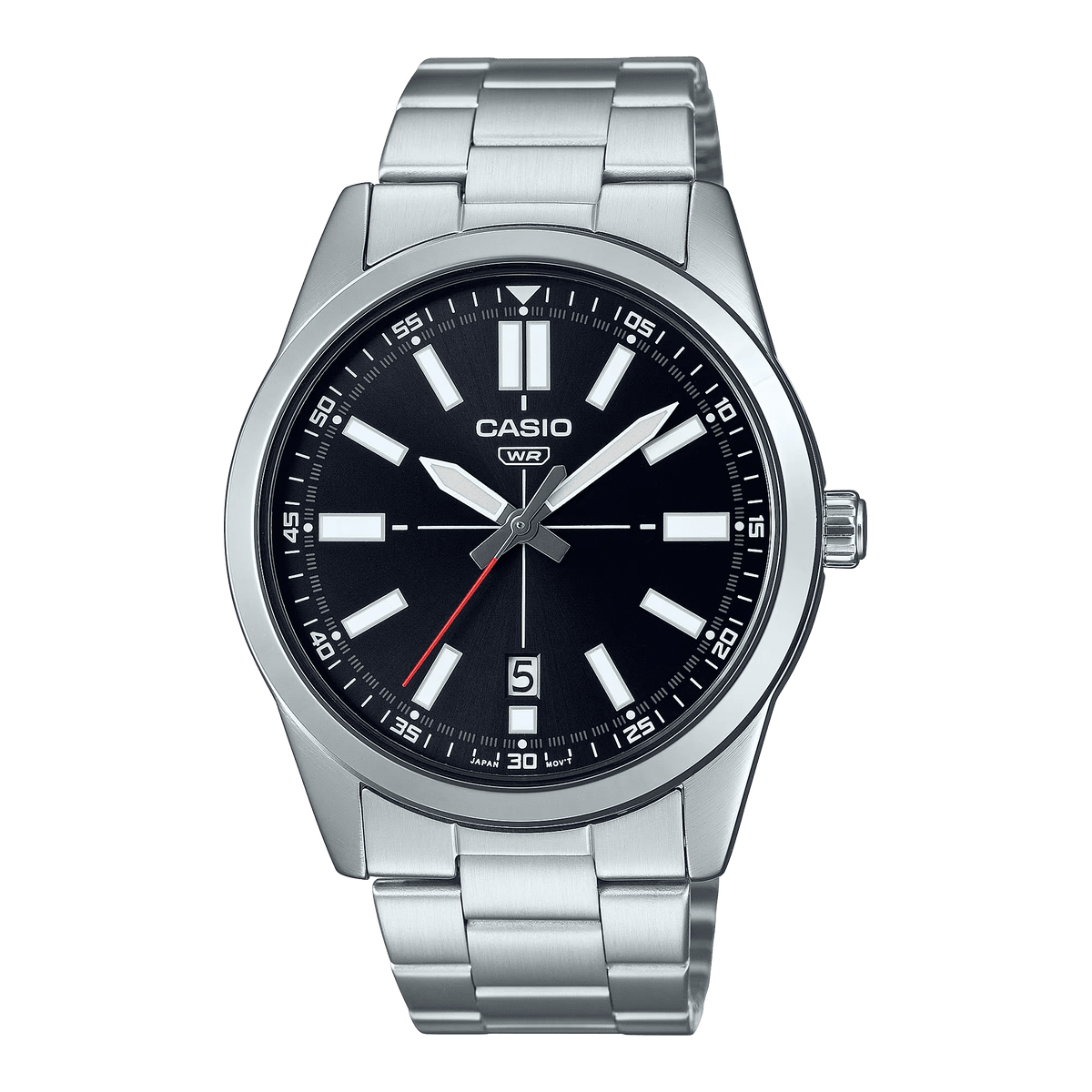 MTP-VD02D-1EUDF Casio Stainless Steel Analog Quartz Black Dial Men's Watch. - Timecheck