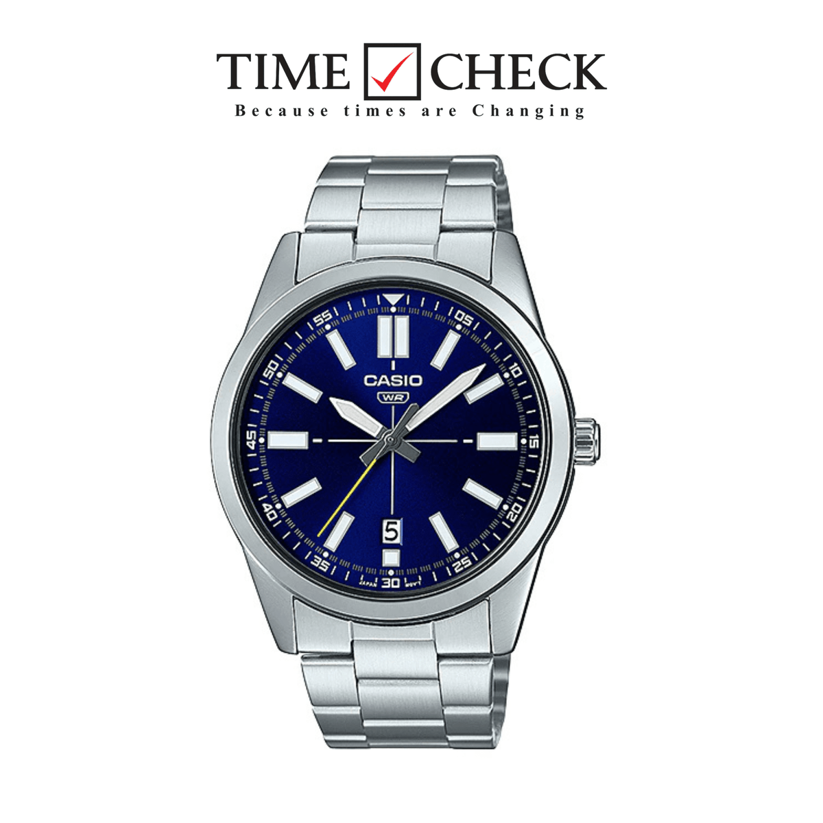 MTP-VD02D-2EUDF Casio Stainless Steel Analog Quartz Blue Dial Men's Watch. - Timecheck