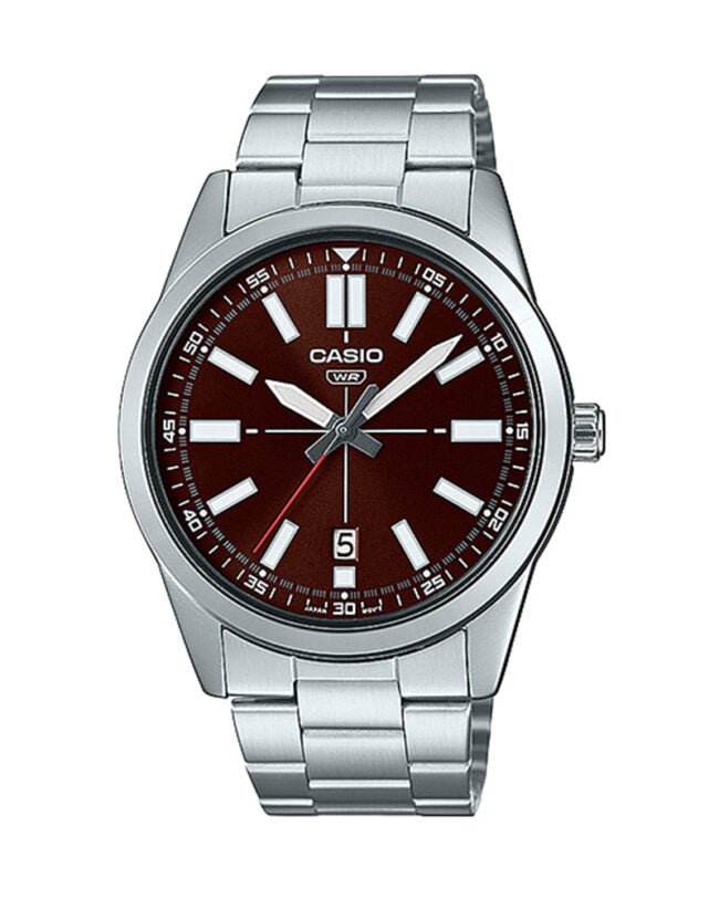 MTP-VD02D-5EUDF Casio Stainless Steel Analog Quartz Brown Dial Men's Watch. - Timecheck