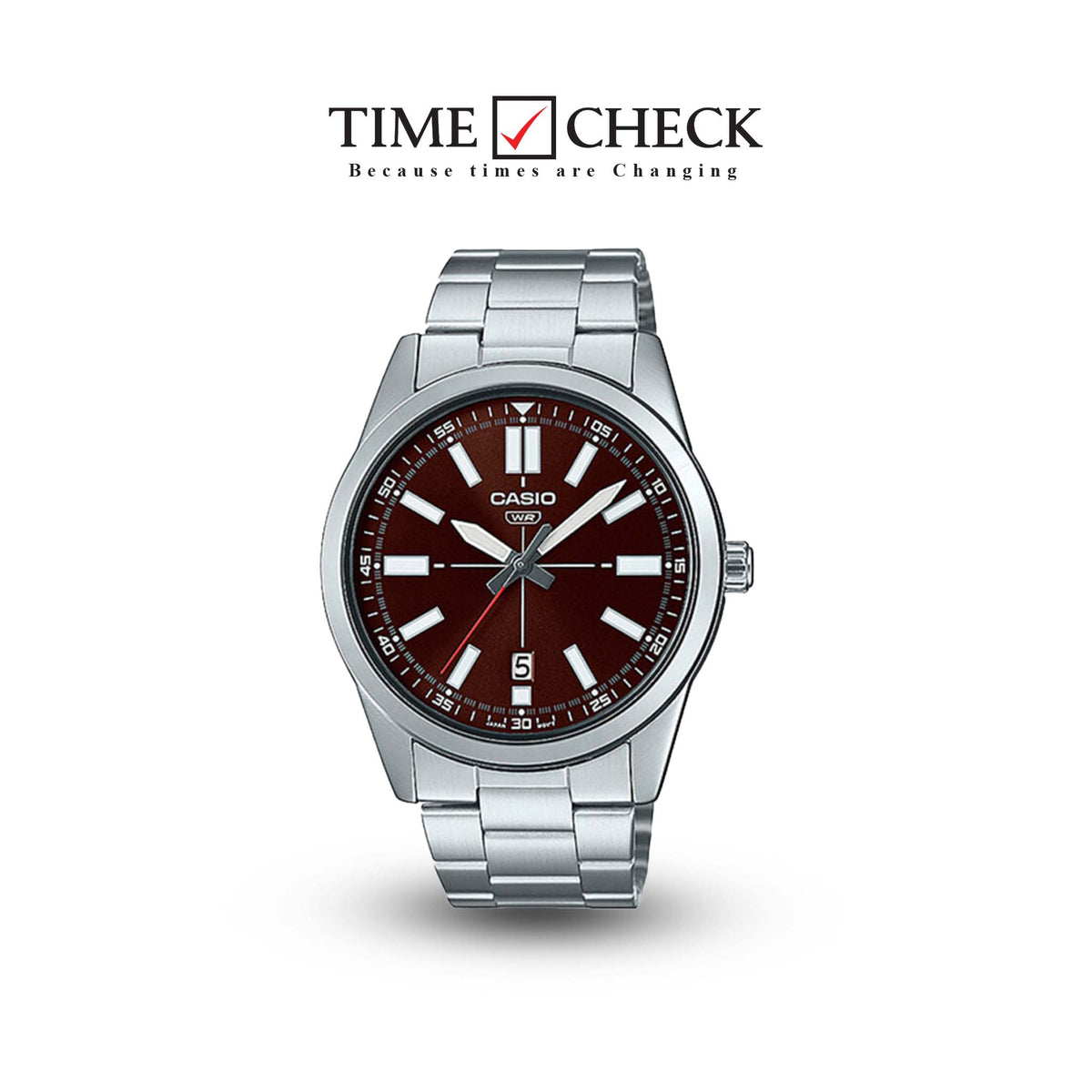 MTP-VD02D-5EUDF Casio Stainless Steel Analog Quartz Brown Dial Men's Watch. - Timecheck