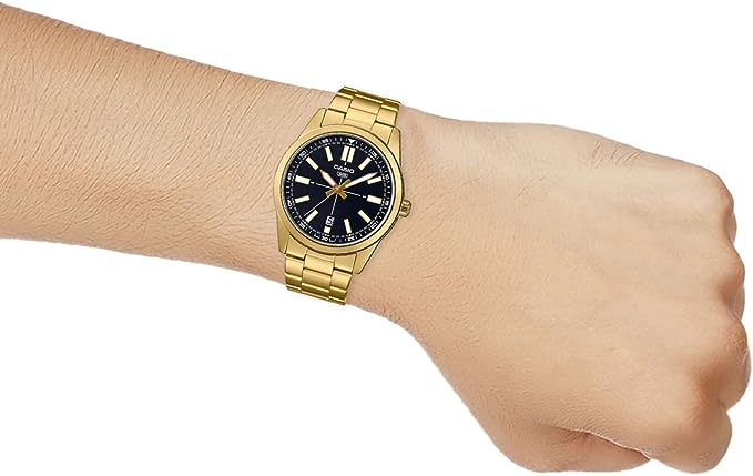 MTP-VD02G-1EUDF Casio Black Dial Stainless Steel Analog Quartz Men's Watch. - Timecheck