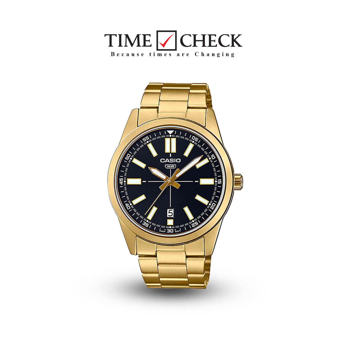 MTP-VD02G-1EUDF Casio Black Dial Stainless Steel Analog Quartz Men's Watch. - Timecheck