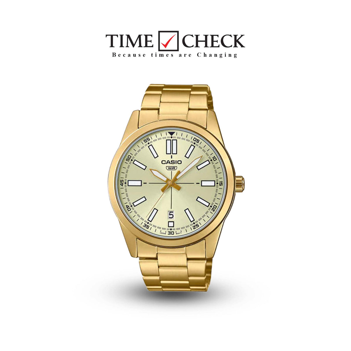 MTP-VD02G-9EUDF Casio Golden Dial Stainless Steel Analog Quartz Men's Watch. - Timecheck