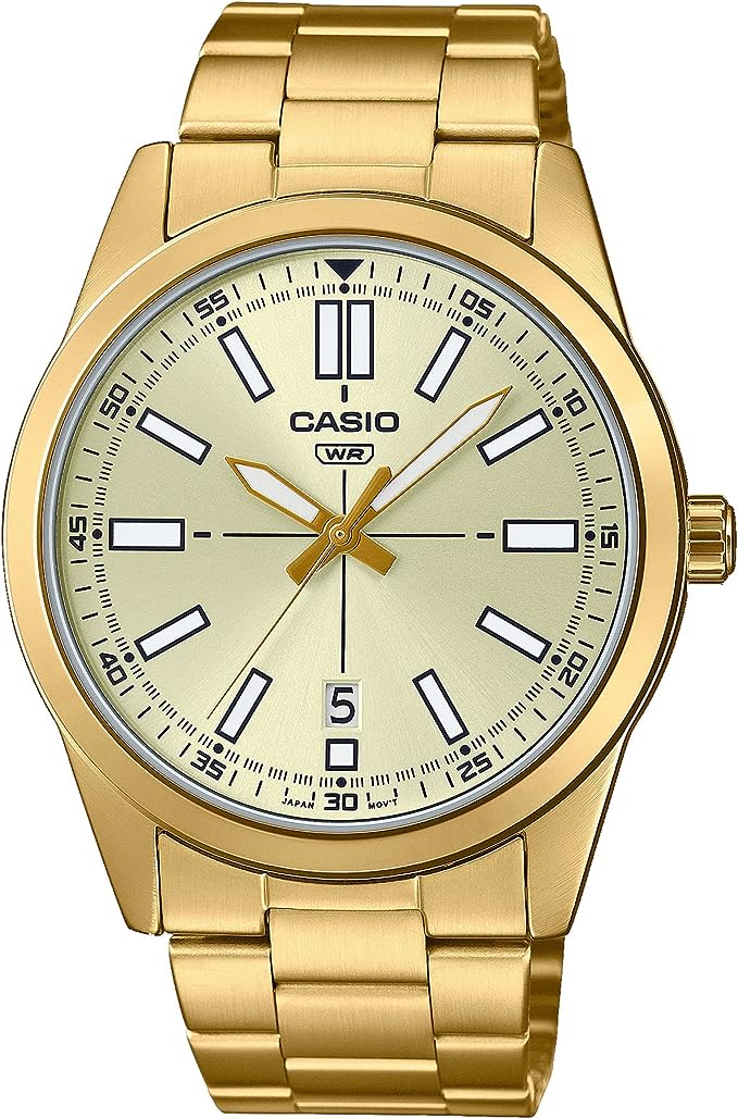 MTP-VD02G-9EUDF Casio Golden Dial Stainless Steel Analog Quartz Men's Watch. - Timecheck
