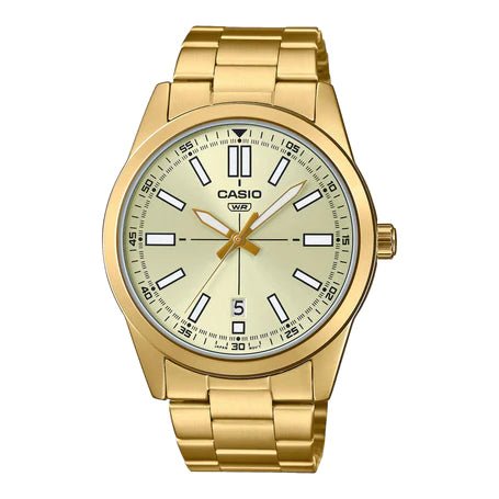 MTP-VD02G-9EUDF Casio Golden Dial Stainless Steel Analog Quartz Men's Watch. - Timecheck
