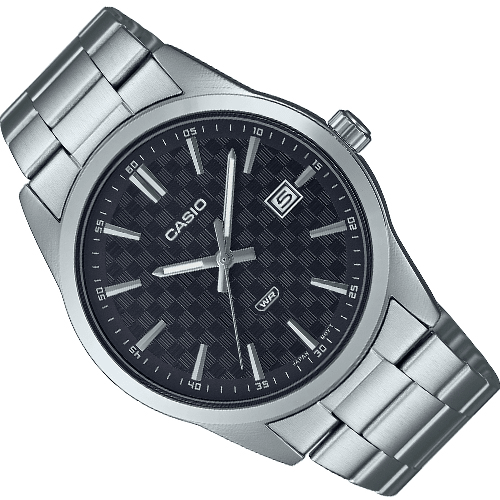 MTP-VD03D-1AUDF Casio Black Dial Silver Stainless Steel Analog Quartz Men's Watch. - Timecheck