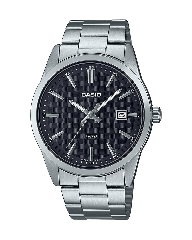 MTP-VD03D-1AUDF Casio Black Dial Silver Stainless Steel Analog Quartz Men's Watch. - Timecheck