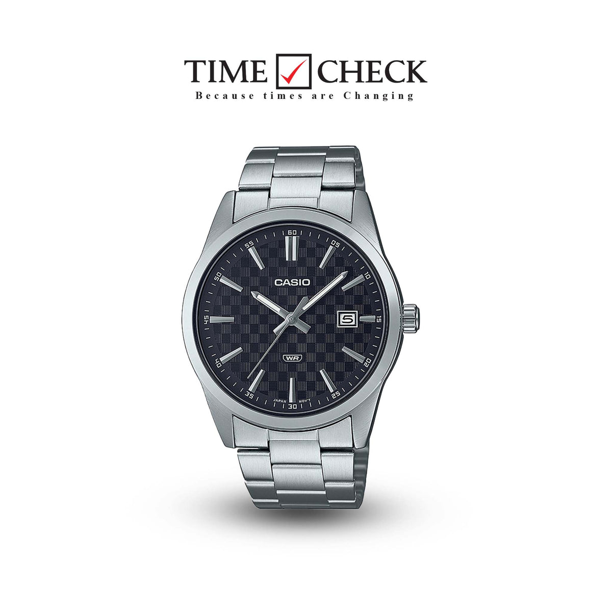 MTP-VD03D-1AUDF Casio Black Dial Silver Stainless Steel Analog Quartz Men's Watch. - Timecheck