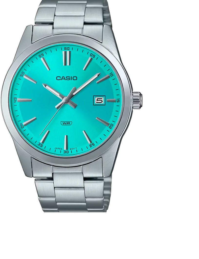 MTP-VD03D-2A3UDF Casio SEA GREEN Dial Silver Stainless Steel Analog Quartz Men's Watch.