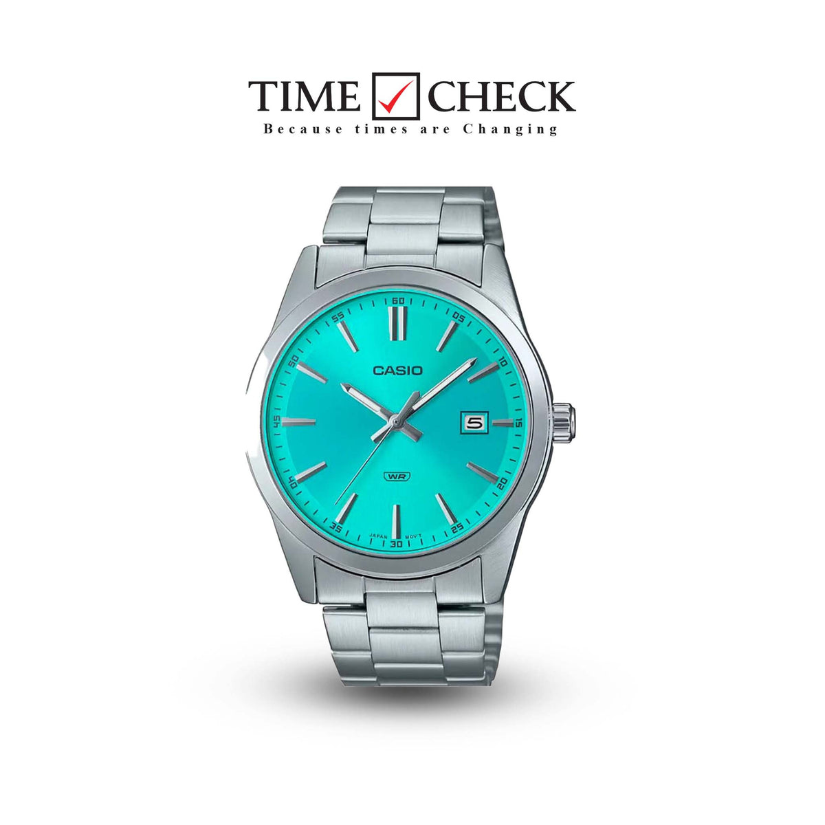 MTP-VD03D-2A3UDF Casio SEA GREEN Dial Silver Stainless Steel Analog Quartz Men's Watch. TIMECHECK