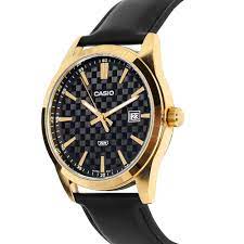 MTP-VD03GL-1AUDF Casio Black Dial Leather Strap Analog Quartz Men's Watch. - Timecheck